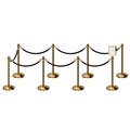 Montour Line Stanchion Post and Rope Kit Pol.Brass, 8CrownTop 7Blk Rope 8.5x11V Sign C-Kit-7-PB-CN-1-Tapped-1-8511-V-7-ER-BK-PB